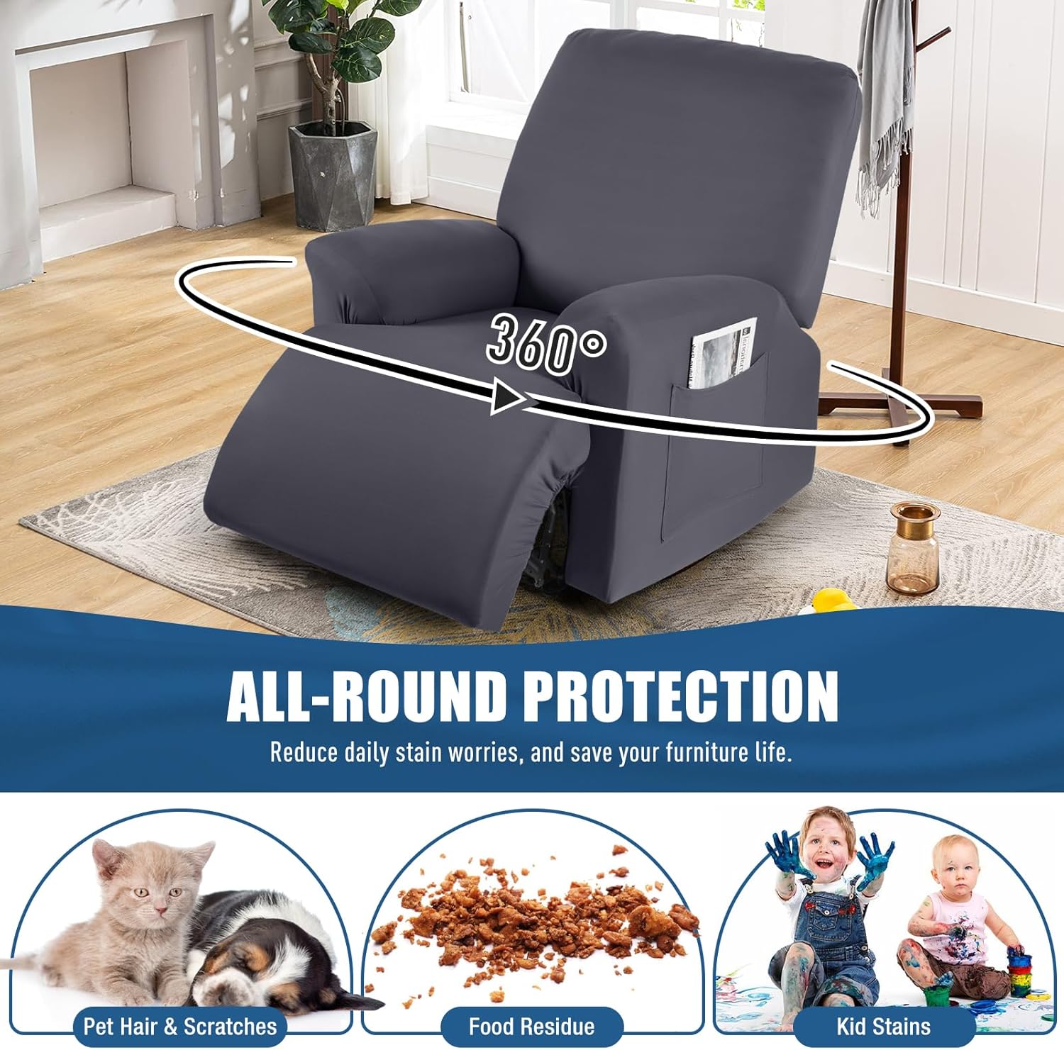 TAOCOCO Recliner Chair Covers Stretch Polyester Fabric 3-Piece for Large Recliners, Soft, Breathable and Skin-Friendly Furniture Protector, Washable (Tobacco   ? Recliner Chair Cover)